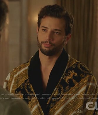Sam’s baroque print robe on Dynasty