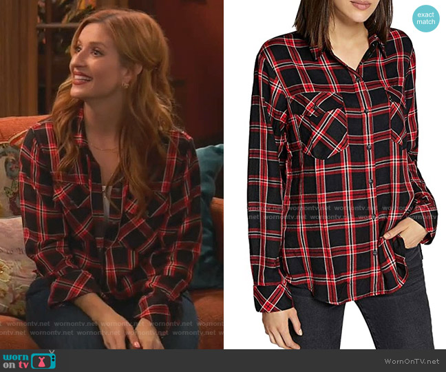 Sanctuary Boyfriend for Life Plaid Long Sleeves Button-Down Top worn by Chelsea Grayson (Anneliese van der Pol) on Ravens Home