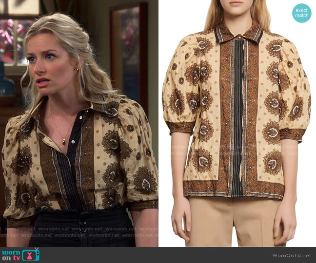 Sandro Sahari Printed Shirt worn by Gemma (Beth Behrs) on The Neighborhood
