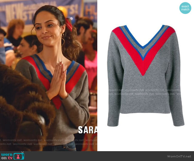 Sandro Stripe Detail V-neck Jumper worn by Zari Tomaz (Tala Ashe) on Legends of Tomorrow