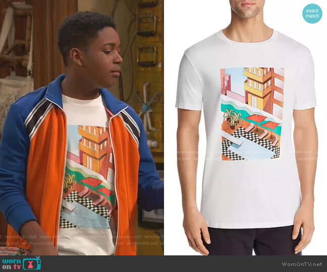 Scotch & Soda Urban Pool Graphic Tee worn by Booker Baxter (Issac Ryan Brown) on Ravens Home