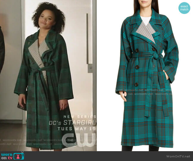 See by Chloe Belted Double Face Plaid Coat worn by Vanessa (Jade Payton) on Dynasty