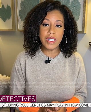 Sheinelle’s beige sweater with orange contrast cuffs on Today