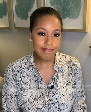 Sheinelle’s white python print blouse on Today