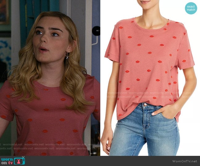Splendid For The Love of Embroidered Lips Top worn by Taylor Otto (Meg Donnelly) on American Housewife