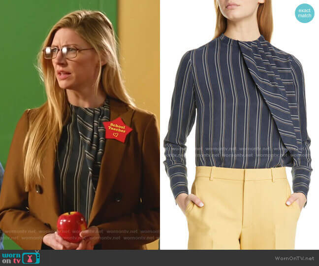 Club Monaco Stripe Asymmetrical Pleat Top worn by Ava Sharpe (Jes Macallan) on Legends of Tomorrow