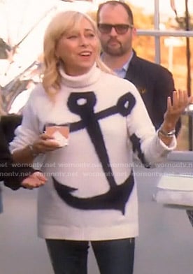 Sutton’s white anchor print turtleneck sweater on The Real Housewives of Beverly Hills