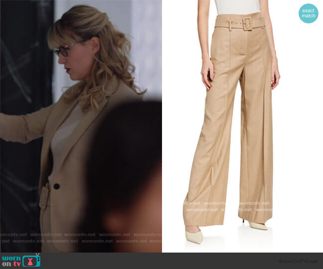 Theory High-Waist Sleek Flannel Belted Pants worn by Kara Danvers (Melissa Benoist) on Supergirl