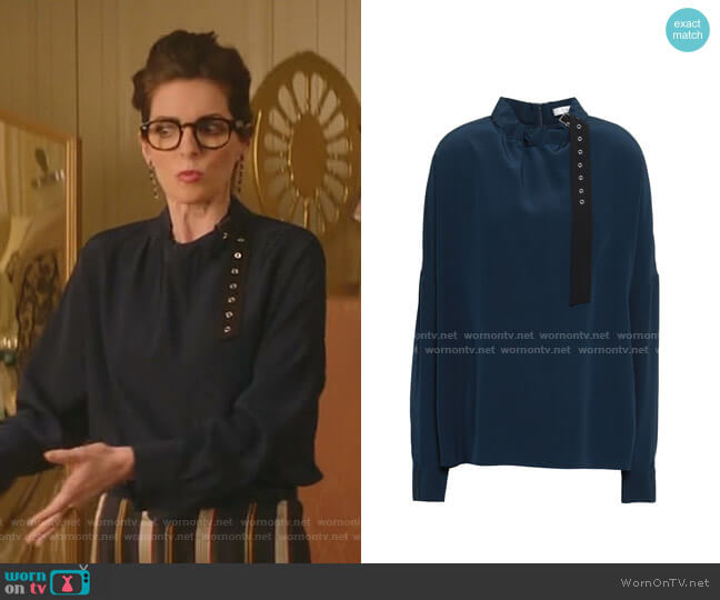 Tibi Gathered Buckle-Detailed Silk Blouse