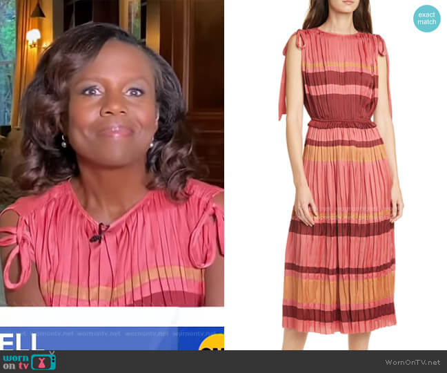 Ulla Johnson Alessa Stripe Midi Dress worn by Deborah Roberts on Good Morning America