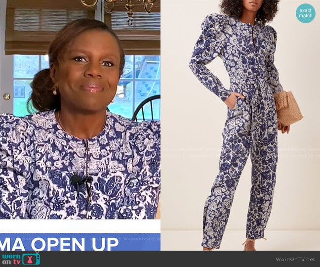 Ulla Johnson Hesper Floral Print Jumpsuit worn by Deborah Roberts on Good Morning America