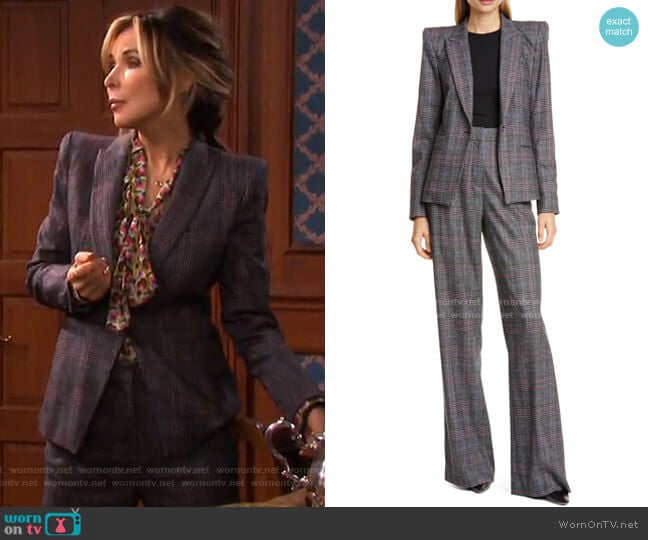 Veronica Beard Brock Glen Plaid Dickey Blazer worn by Kate Roberts (Lauren Koslow) on Days of our Lives