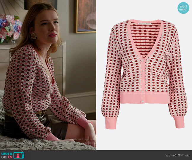 Veronica Beard Loraine Printed V-Neck Cardigan worn by Kirby Anders (Maddison Brown) on Dynasty