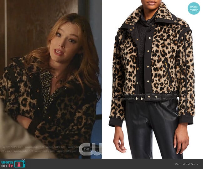 Veronica Beard Anita Faux-Fur Snap-Front Jacket worn by Kirby Anders (Maddison Brown) on Dynasty