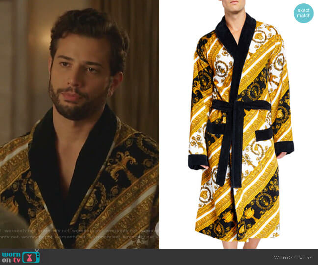 Versace I Heart Baroque Bathrobe worn by Sam Flores (Rafael de la Fuente) on Dynasty