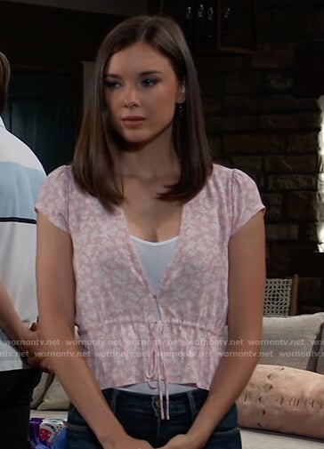 Willow’s pink floral  tie front top on General Hospital