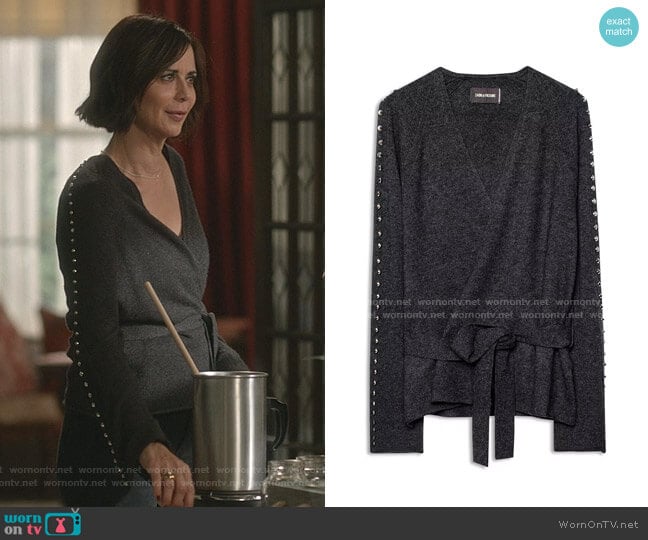Zadig & Voltaire Lemmy Merino Wool & Cashmere Studded Cardigan worn by Cassandra Nightingale (Catherine Bell) on Good Witch