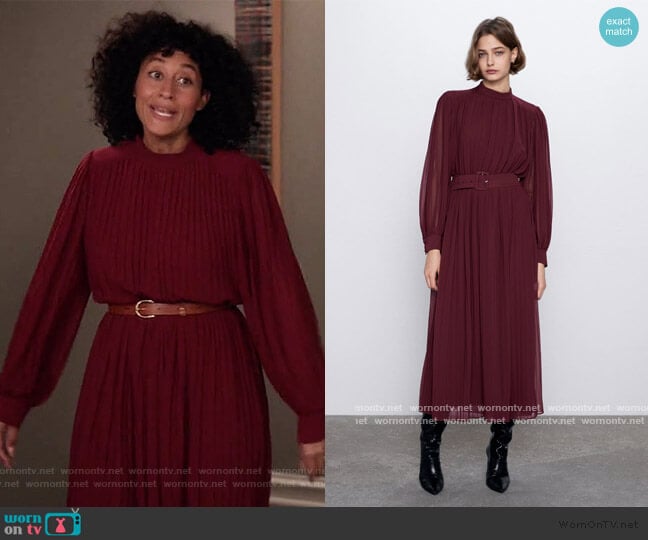 Zara Pleated Midi Dress worn by Rainbow Johnson (Tracee Ellis Ross) on Black-ish