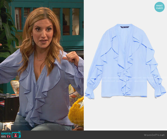 Zara Ruffled Blouse worn by Chelsea Grayson (Anneliese van der Pol) on Ravens Home