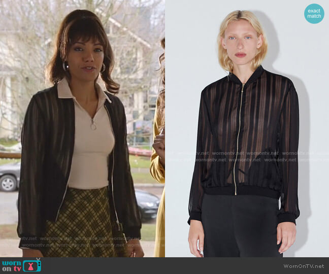 Zara Semi-Sheer Bomber Jacket worn by Charlie (Maisie Richardson-Sellers) on Legends of Tomorrow