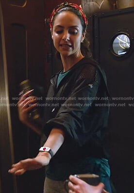 Zari’s black mesh shoulder jacket on Legends of Tomorrow