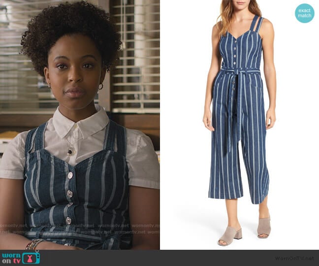 7 For All Mankind Denim Culotte Jumpsuit worn by Ani (Grace Saif) on 13 Reasons Why