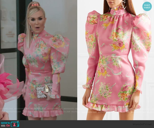 Alessandra Rich Ruffle-trimmed floral-print silk-organza mini dress worn by Tinsley Mortimer on The Real Housewives of New York City