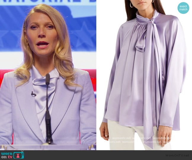 Adam Lippes Pussy-bow silk-satin Blouse worn by Georgina Hobart (Gwyneth Paltrow) on The Politician