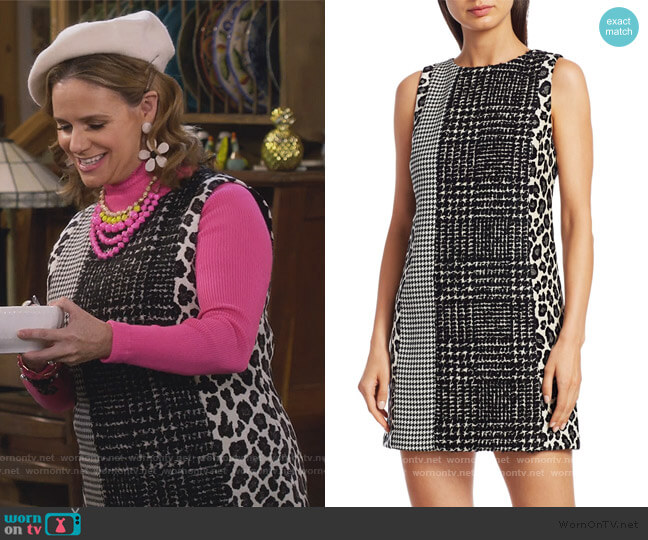 Alice + Olivia Clyde Patchwork Shift Dress worn by Kimmy Gibbler (Andrea Barber) on Fuller House