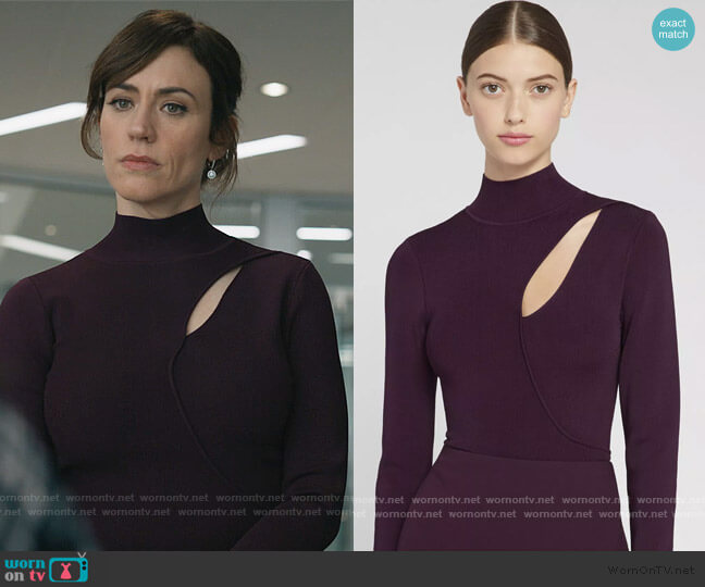 Alice + Olivia Sophie Cutout Turtleneck worn by Wendy Rhoades (Maggie Siff) on Billions