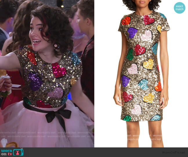 Alice + Olivia Nat Heart Sequin Mini Dress worn by Hannah (Merit Leighton) on Alexa & Katie