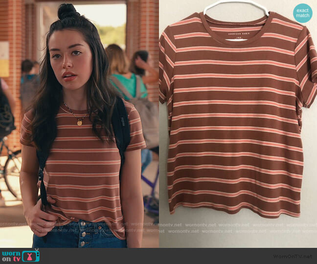 American Eagle Stripe Tee worn by Annie Sullivan (Anneliese Judge) on Sweet Magnolias