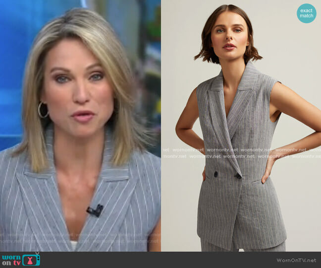 Argent Belted Vest in Linen worn by Amy Robach on Good Morning America
