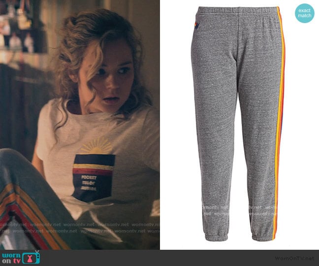 Aviator Nation Five Stripe Sweatpants worn by Courtney Whitemore (Brec Bassinger) on Stargirl