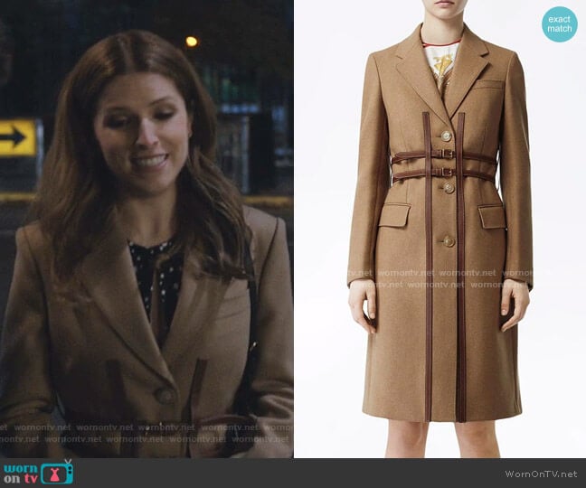 Burberry Leather Harness Detail Wool Tailored Coat worn by Darby (Anna Kendrick) on Love Life