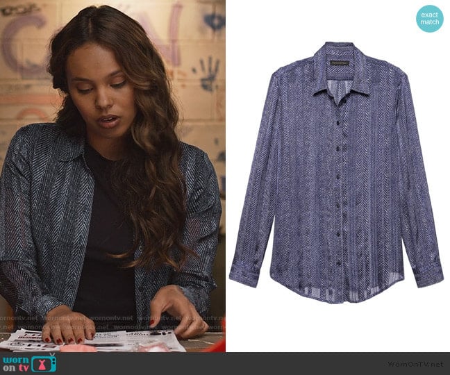 Banana Republic Dillon Classic Fit Herringbone Shirt worn by Jessica Davis (Alisha Boe) on 13 Reasons Why