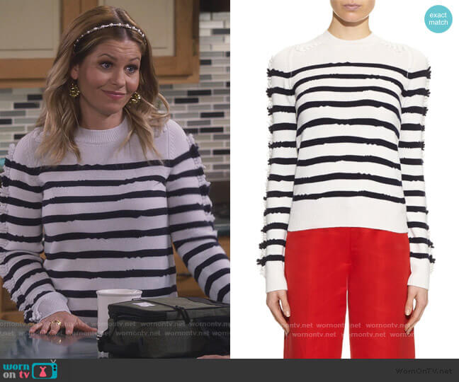 Barrie Fancy Coast cashmere sweater worn by DJ Tanner-Fuller (Candace Cameron Bure) on Fuller House