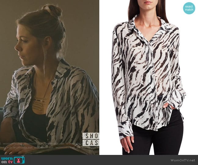 Bella Dahl Zebra-Print Shirt worn by Isobel Evans-Bracken (Lily Cowles) on Roswell New Mexico