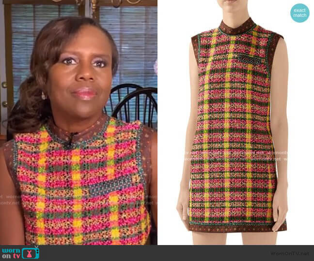 Gucci Candy Sleeveless Tweed Mini Dress worn by Deborah Roberts on Good Morning America