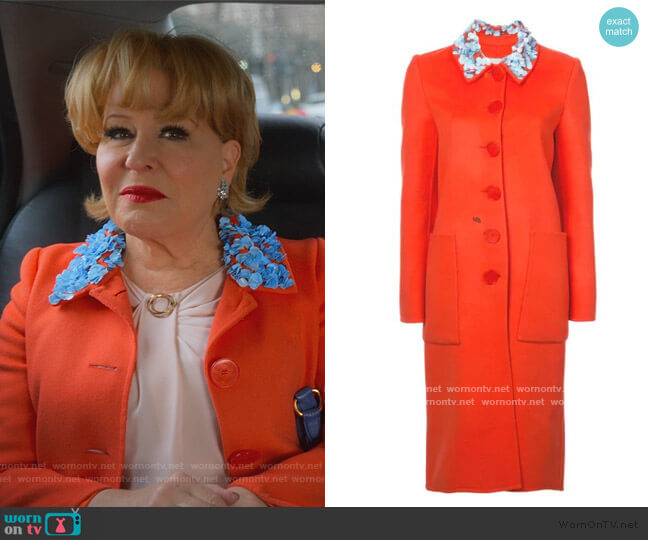 Carolina Herrera Embellished Collar Coat worn by Hadassah Gold (Bette Midler) on The Politician