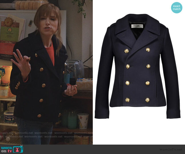 Celine Classic cropped woollen pea coat worn by Darby (Anna Kendrick) on Love Life