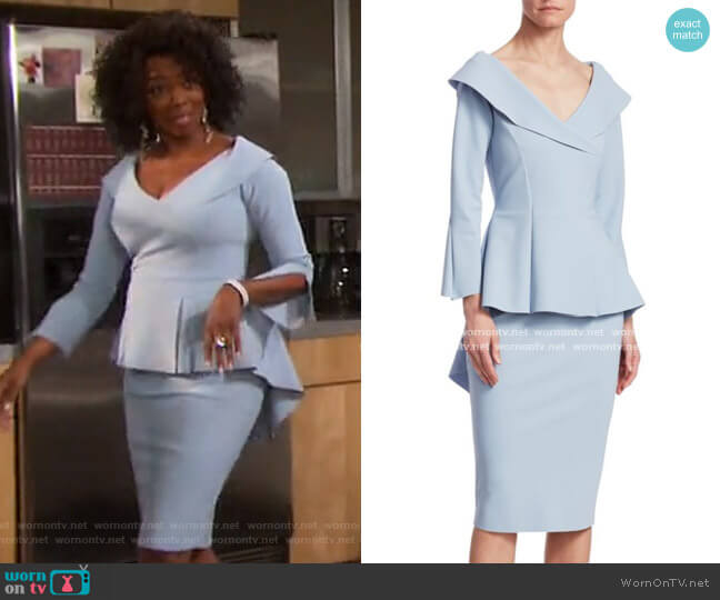 Chiara Boni La Petite Robe Zoya Peplum Sheath Dress worn by Valerie Grant (Vanessa Williams) on Days of our Lives