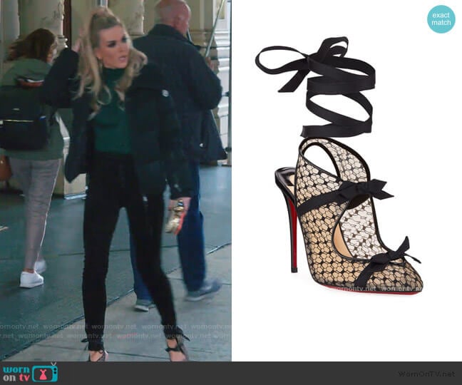 Christian Louboutin Directoire Fishnet Red Sole Pumps with Bows worn by Tinsley Mortimer on The Real Housewives of New York City
