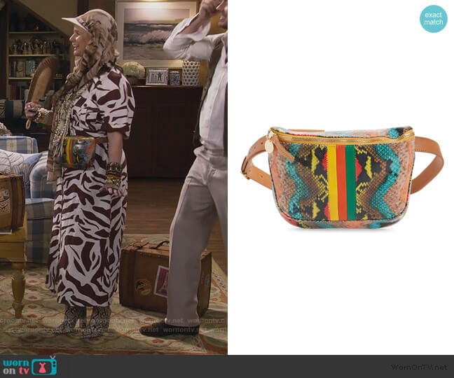 Clare V. Snake Embossed Leather Belt Bag worn by Kimmy Gibbler (Andrea Barber) on Fuller House
