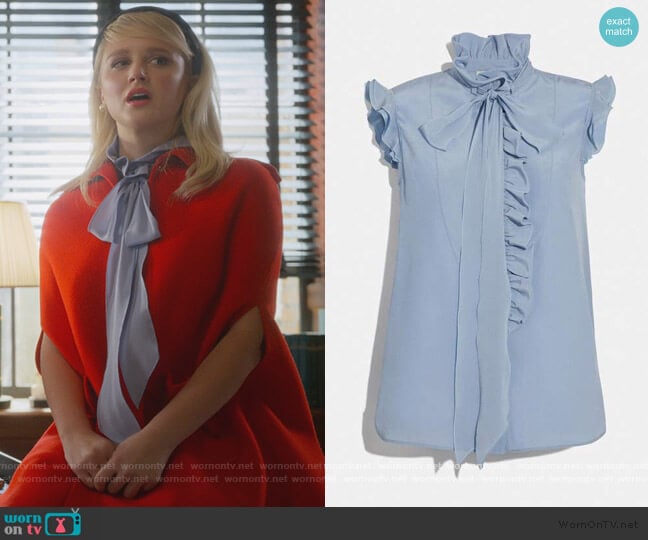 Coach Tie Neck Sleeveless Ruffle Blouse worn by Alice (Julia Schlaepfer) on The Politician