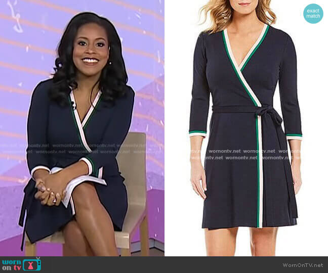Eliza J Contrast Trim Surplice V-Neck Wrap Dress worn by Sheinelle Jones on Today