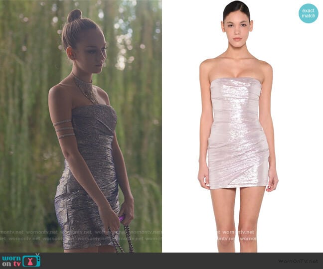 Dsquared2 Silk Voile Lame Mini Dress worn by Carla Roson Caleruega (Ester Exposito) on Elite
