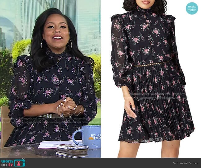 ML Monique Lhuillier Floral Pleated Dress worn by Sheinelle Jones on Today