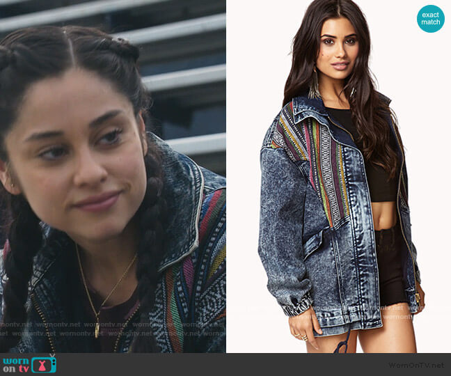 Forever 21 Acid Wash Southern Western Denim Jacket worn by Yolanda Montez (Yvette Monreal) on Stargirl