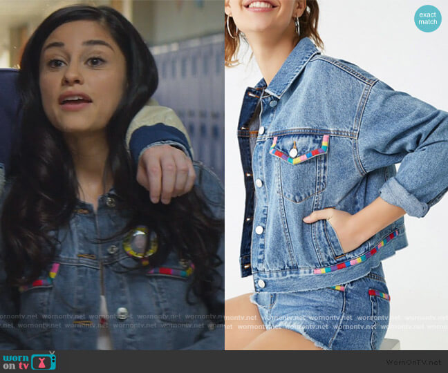 Forever 21 Embroidered Trim Denim Jacket worn by Yolanda Montez (Yvette Monreal) on Stargirl